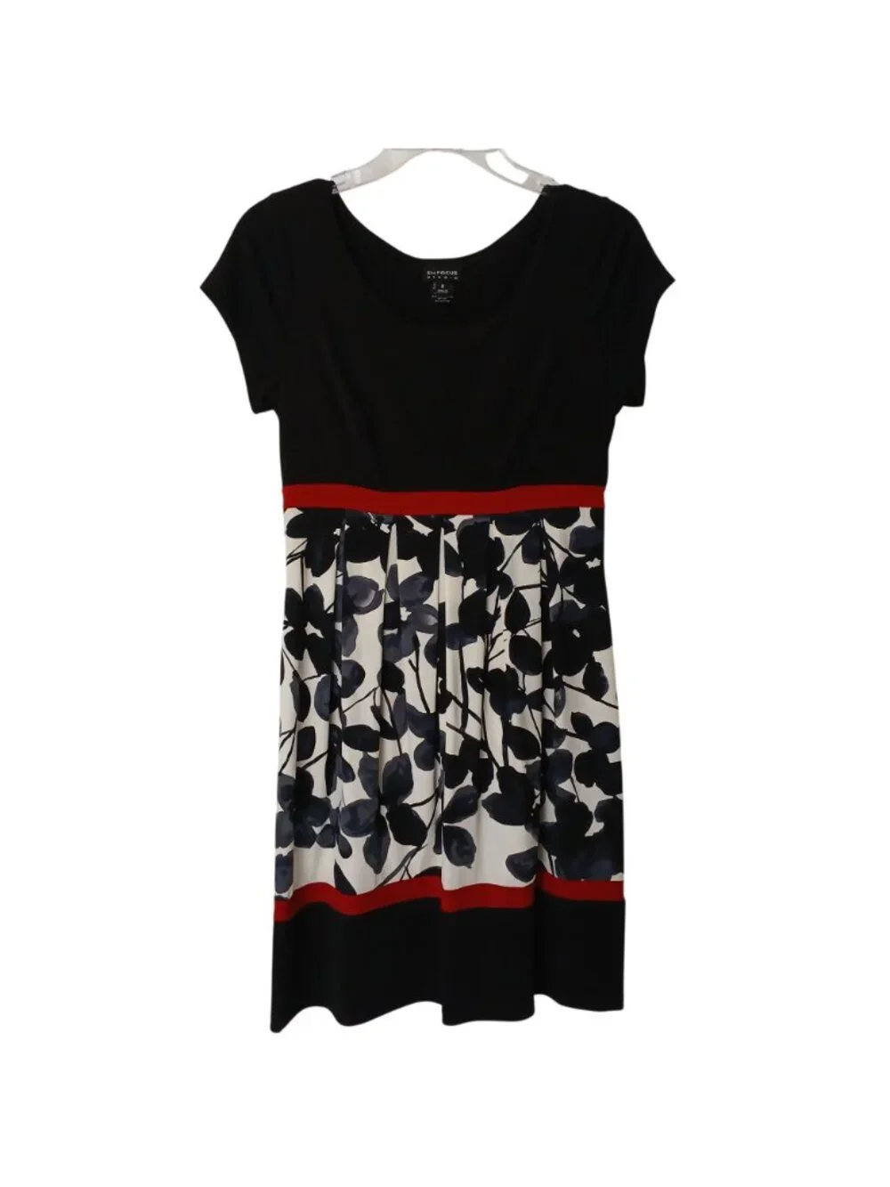 En Focus Studio Womens Sz 8 Dress Black White Floral Print Fit & Flare #H-17